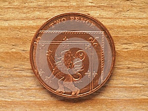 2 pence coin, reverse side, currency of the UK