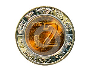 2 Pesos bimetal coin. Bank of Mexico. Obverse, 2016
