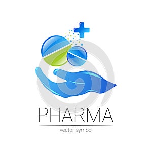 2 Pharmacy vector symbol with cross for pharmacist, pharma store, doctor and medicine. Modern design vector logo on