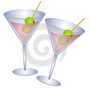 2 Pink Martini Glasses Olives