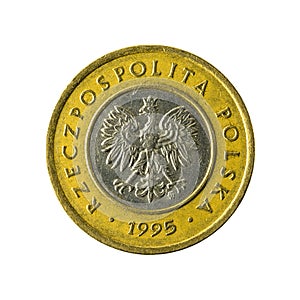 2 polish zloty coin 1995 reverse isolated on white background