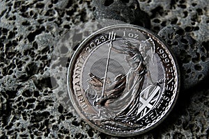 2 Pound Britania 2023 fine silver coin close up