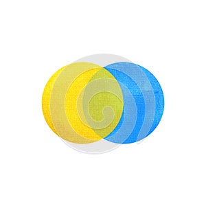 2 primary colors, blue yellow watercolor painting circle round