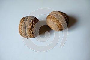 2 ripe brown rounded fruits of Persian walnut