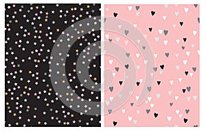 2 Seamless Vector Patterns with Tiny Stars and Sweet Hearts