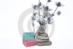 2 soaps and 5 stones and lavender branch