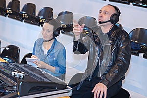 2 sound engineers during live performance rehearsal