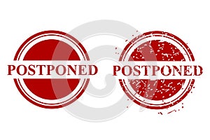 2 Style Rusty Circle  Vector Red Grunge Rubber Stamp Effect, Postponed