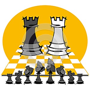 2 towers: Chess game, cartoon