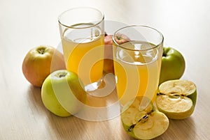 2, two, glasses, Apple juice, juice, apples, fruit, drink, whole