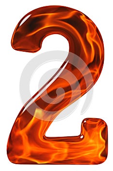 2, two, numeral from glass with an abstract pattern of a flaming