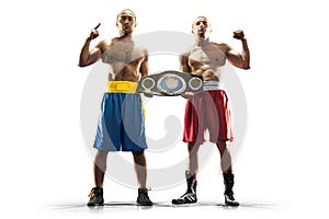 2 two professional box figters isolated on the white background