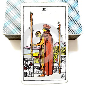 2 Two of Wands Tarot Card Physical Decisions Stay or Go Travel Over Seas