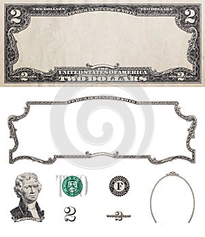 2 US dollar banknote. Elements