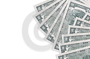 2 US dollars bills lies isolated on white background with copy space. Rich life conceptual background