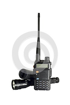 2-way radio isolated with flashlight and monocular