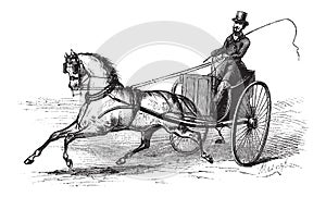 2-wheeled Cart drawn by a Single Horse, vintage engraving