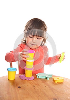 2 year old toddler stacking play doh pots