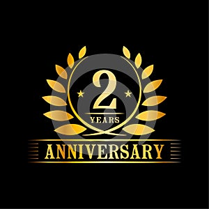 2 years anniversary celebration logo. 2nd anniversary luxury design template. Vector and illustration.