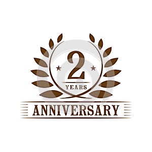 2 years anniversary celebration logo. 2nd anniversary luxury design template. Vector and illustration.