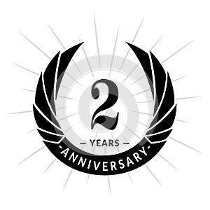 2 years anniversary design template. Elegant anniversary logo design. Two years logo.