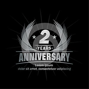 2 years anniversary. Elegant anniversary design. 2nd year logo.