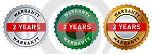 2 years warranty guarantee emblem seal badge tag silver green gold symbol label