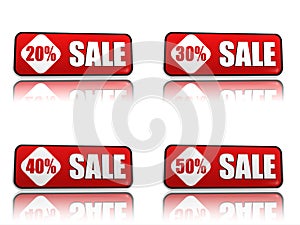 20, 30, 40, 50 percentage off sale red banners