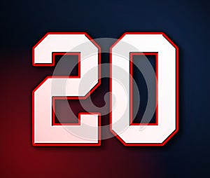 20 American Football Classic Sport Jersey Number in the colors of the American flag design Patriot, Patriots 3D illustration
