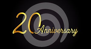 20 anniversary logo concept. 20th years birthday icon. Isolated golden numbers on black background. Vector illustration