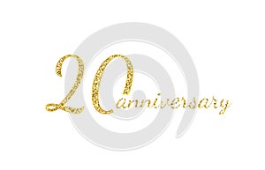 20 anniversary logo concept. 20th years birthday icon. Isolated golden numbers on black background. Vector illustration