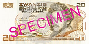 20 austrian schilling bank note obverse