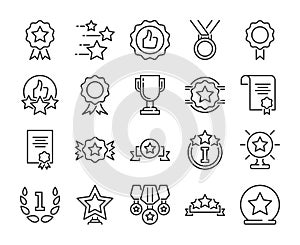 20 Awards icons. Awards and Achievements line icon set. Vector illustration. Editable stroke.