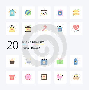 20 Baby Shower Flat Color icon Pack. like baby lotion. cute. calendar. child. present