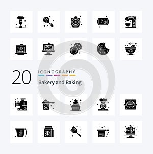 20 Baking Solid Glyph icon Pack like scale kitchen stewpot cooking sweets