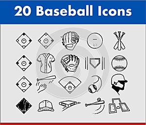 20 Baseball Icons, Baseball diamond scoring symbols,