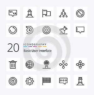 20 Basic Line icon Pack like cog user network interface topology