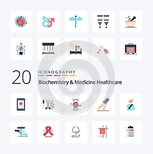 20 Biochemistry And Medicine Healthcare Flat Color icon Pack like user medicine adn medical droup