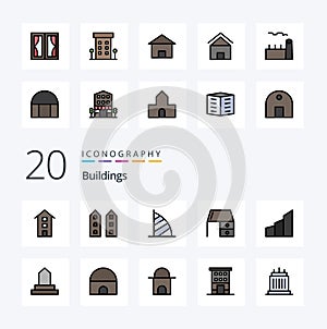 20 Buildings Line Filled Color icon Pack like furniture bureau shops united arab emirates dubai hotel