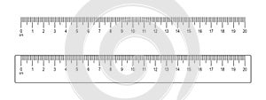 20 centimeters scale and ruler template isolated on white background. Math or geometric tool for distance, height or