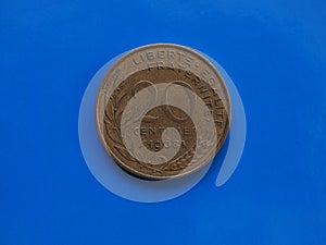 20 cents coin, France over blue