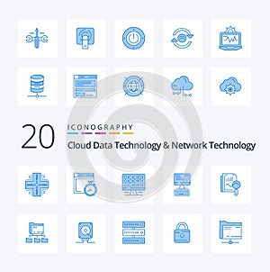20 Cloud Data Technology And Network Technology Blue Color icon Pack like file monitor computing keyboard  server