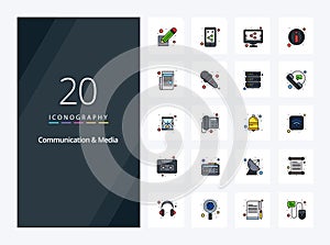 20 Communication And Media line Filled icon for presentation