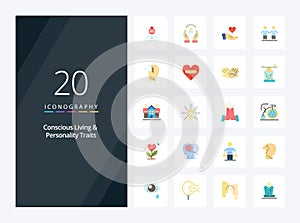 20 Concious Living And Personality Traits Flat Color icon for presentation