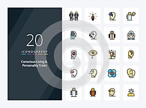 20 Concious Living And Personality Traits line Filled icon for presentation
