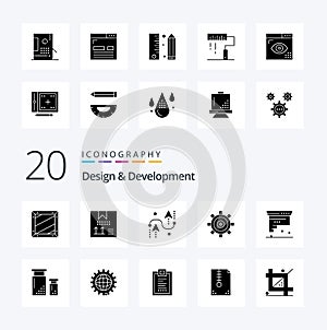 20 Design & Development Solid Glyph icon Pack. like design. cartridge. development. programing. development
