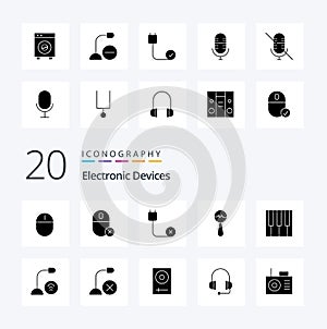 20 Devices Solid Glyph icon Pack like big piano disconnected music music