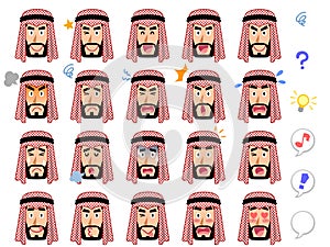 20 different facial expressions of Arabic man
