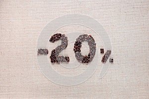 20% discount from coffee beans aligned in center