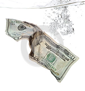 20 Dollar banknote in water